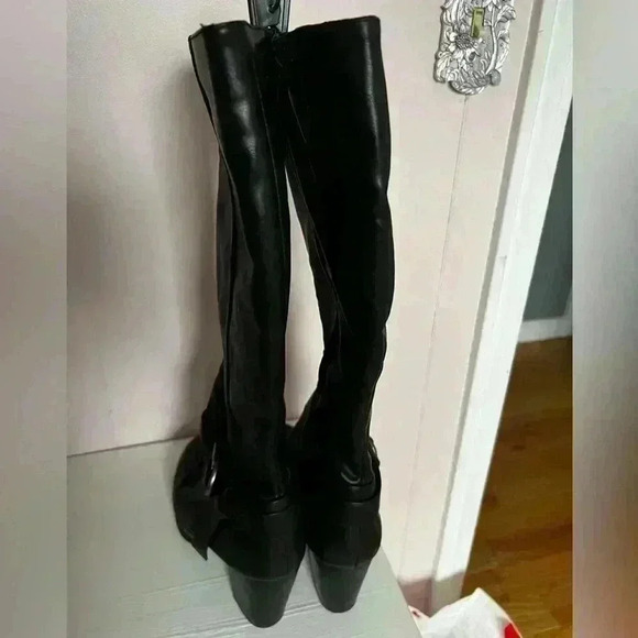 Sugar Black Leatherette Women's Buckled High Heel Boots Sz 8.5 - Picture 3 of 10